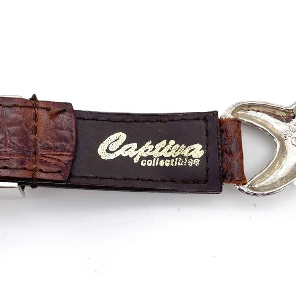 Captiva Brown Leather Silver Sunflower Link Concho Western Belt Size Medium VTG - Picture 9 of 10